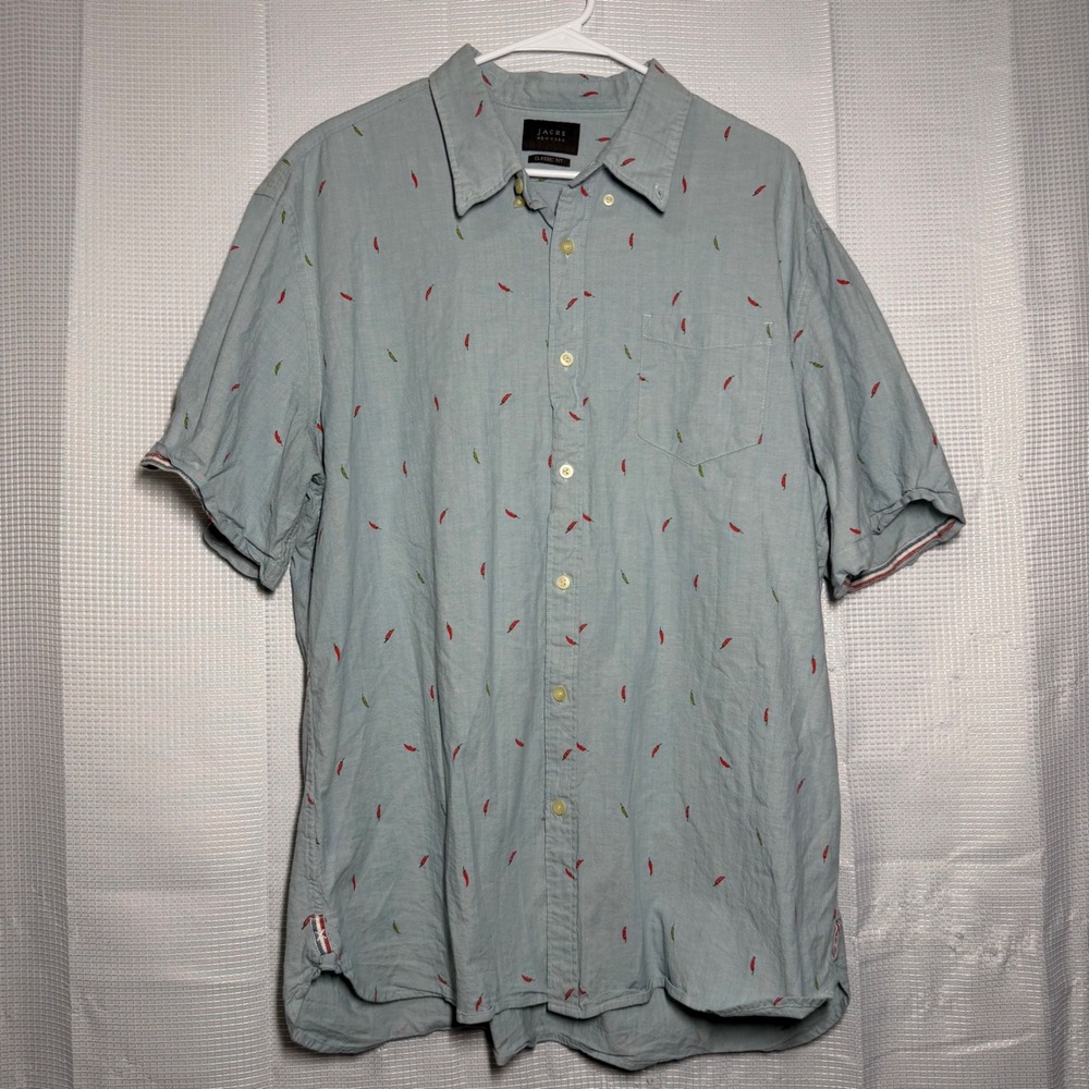 Jachs‎ New York Shirt XXL Tall Cotton Chili Pepper Print Casual Summer Blue